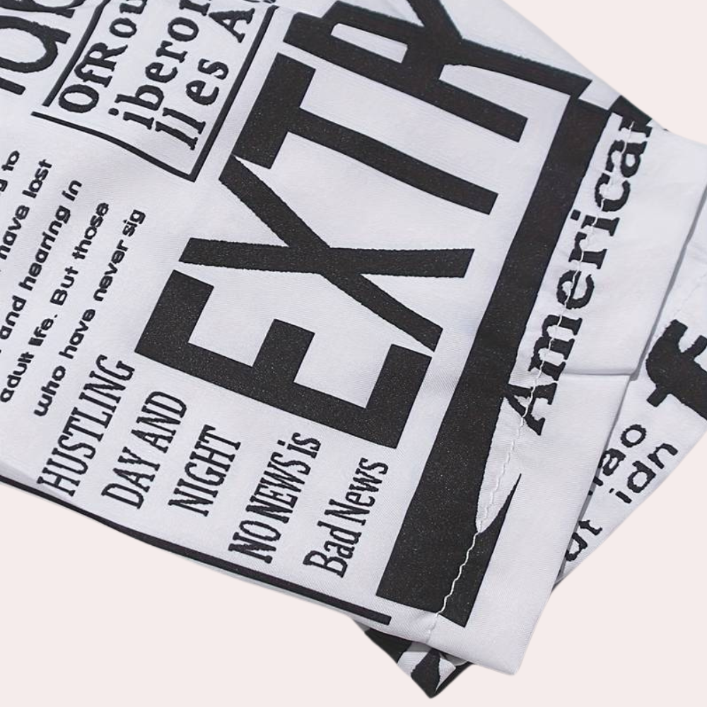 Damklänning - Lång Skjortklänning med Lövmönster - V-ringning & Hög Slits - 3/4 Ärm