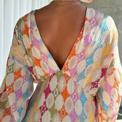 Dam Kaftanklänning – Lång – Lös Passform – V-ringning – Bohemisk Stil – Mjuk Textil