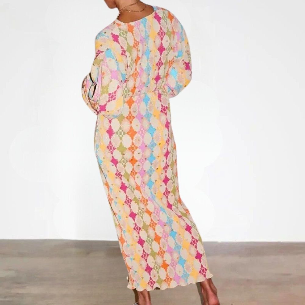 Dam Kaftanklänning – Lång – Lös Passform – V-ringning – Bohemisk Stil – Mjuk Textil