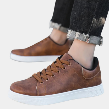 Herr Sneakers - Slätt Läderlook - Snörning - Bekväm Dämpning - Halksäker Sula