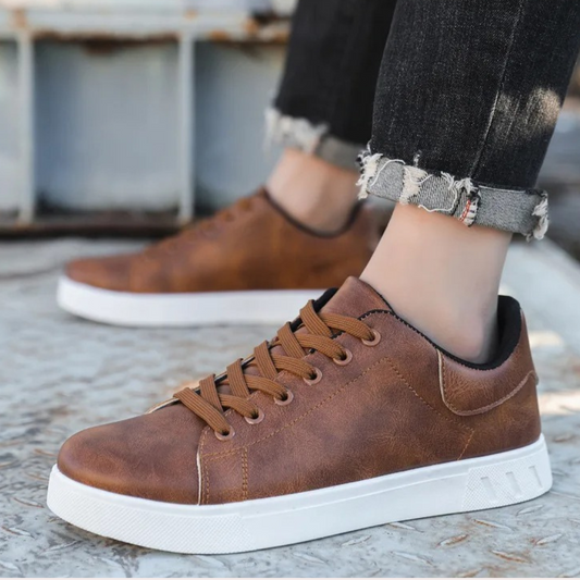 Herr Sneakers - Slätt Läderlook - Snörning - Bekväm Dämpning - Halksäker Sula