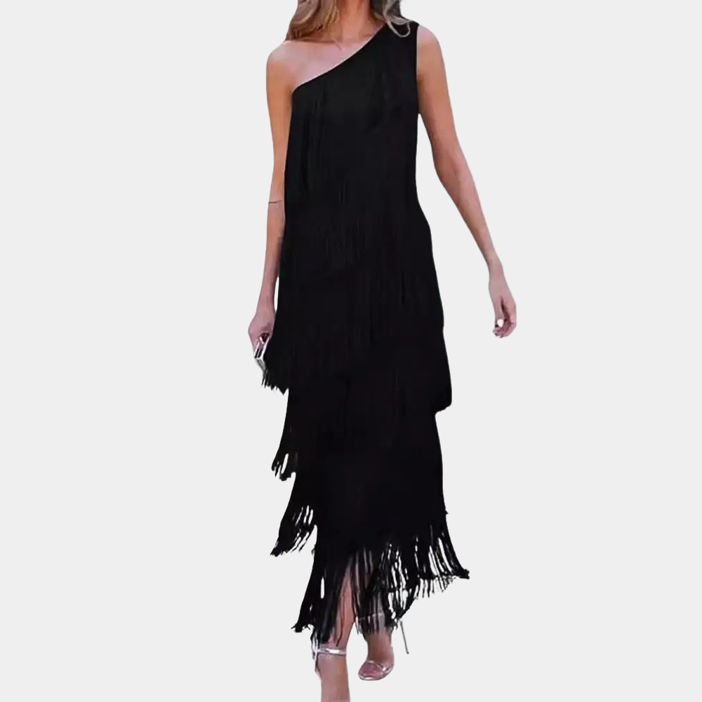 Kvinners Klänning - One-Shoulder Design - Asymmetrisk Hem - Flerskiktade Fransar