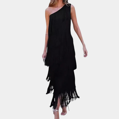 Kvinners Klänning - One-Shoulder Design - Asymmetrisk Hem - Flerskiktade Fransar
