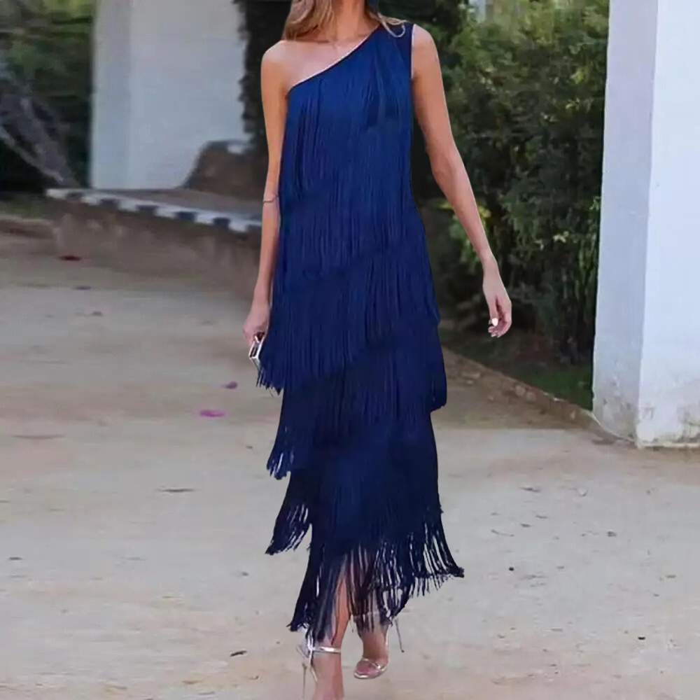 Kvinners Klänning - One-Shoulder Design - Asymmetrisk Hem - Flerskiktade Fransar
