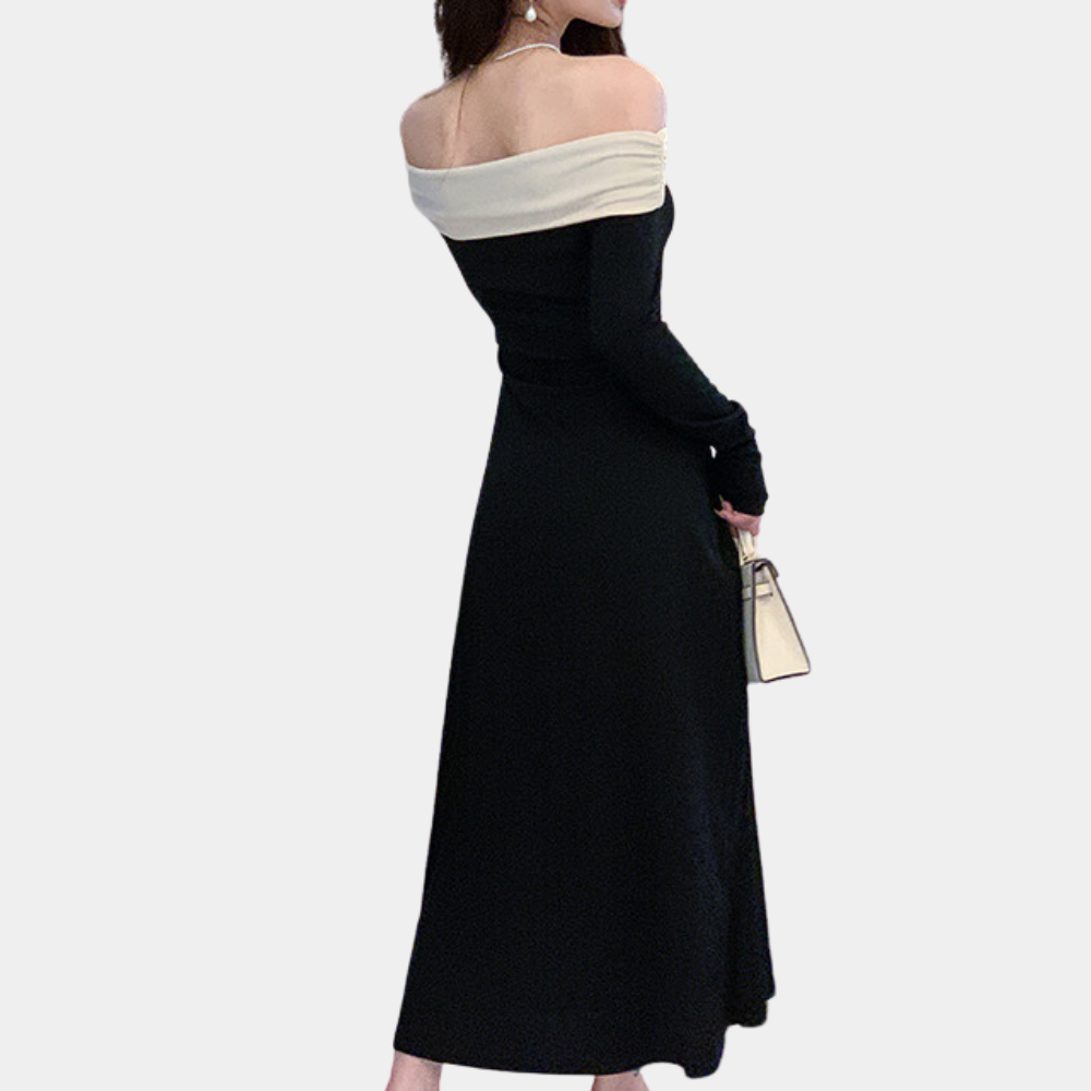 Damklänning Off-Shoulder – Hellång – Figurnära Passform – Långa Ärmar – Elegant Design