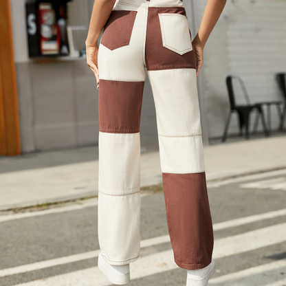 Dam Jeans - Rak Passform - Hög Midja - Patchwork Design - Trendig och Bekväm