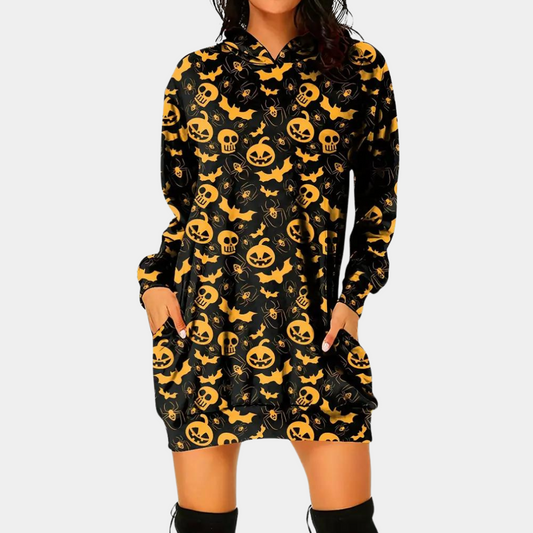 Dam Hoodie Klänning - Mini Längd - Långärmad - Avslappnad Passform - Med Fickor