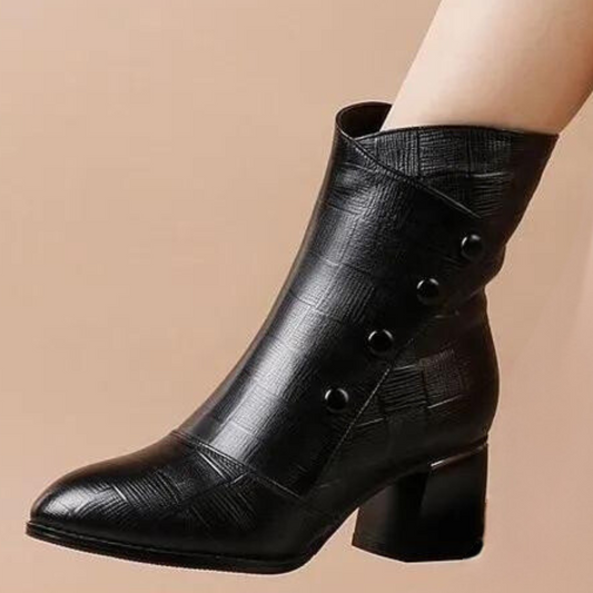 Dam Ankelboots – Strukturerad Passform – Blockklack – Texturerad Yta – Dekorknappar