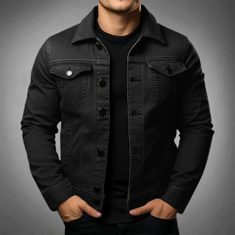 Herrjacka i denim – Slim fit – Knäppning med metallknappar – Två bröstfickor