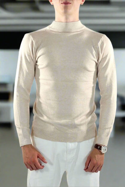 Herr Polotröja - Mjuk Stickad Bomull - Slim Fit - Långärmad Klassisk Design