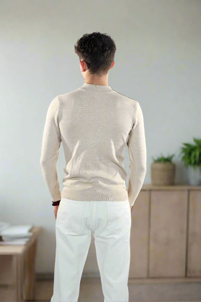Herr Polotröja - Mjuk Stickad Bomull - Slim Fit - Långärmad Klassisk Design