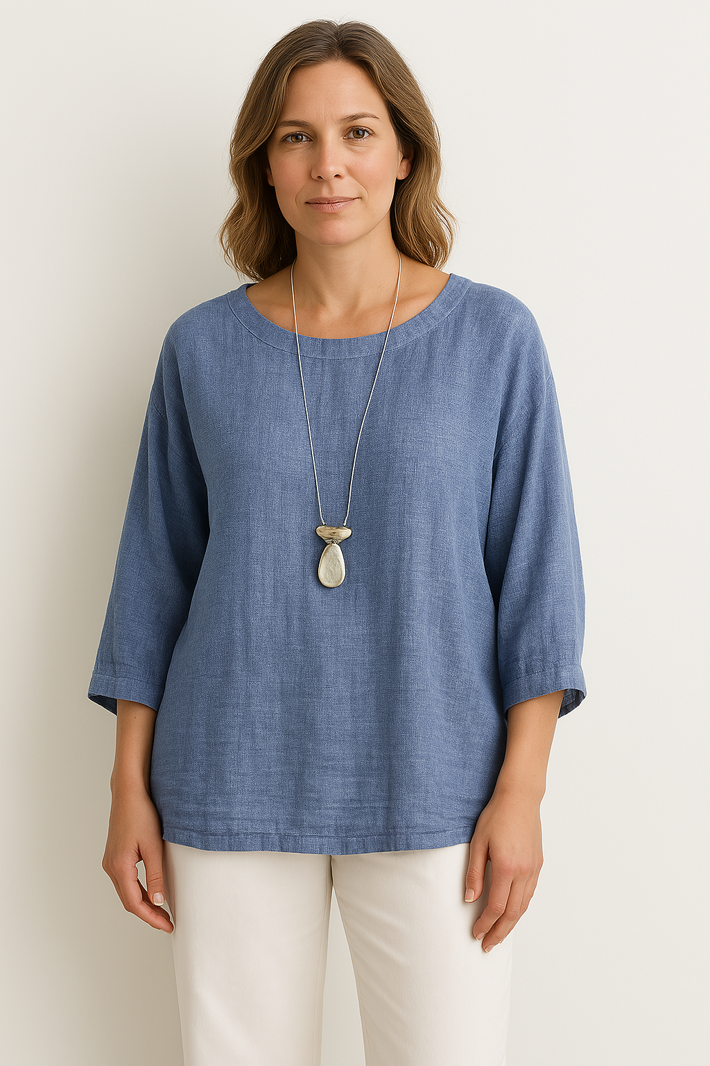 Damtop – 100% bomull – Lös passform – 3/4 ärm – Rund hals avslappnad stil