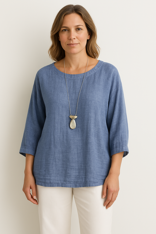 Damtop – 100% bomull – Lös passform – 3/4 ärm – Rund hals avslappnad stil