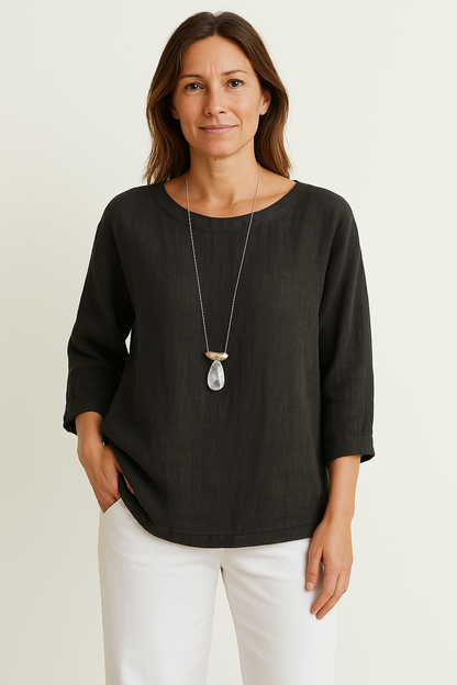 Damtop – 100% bomull – Lös passform – 3/4 ärm – Rund hals avslappnad stil