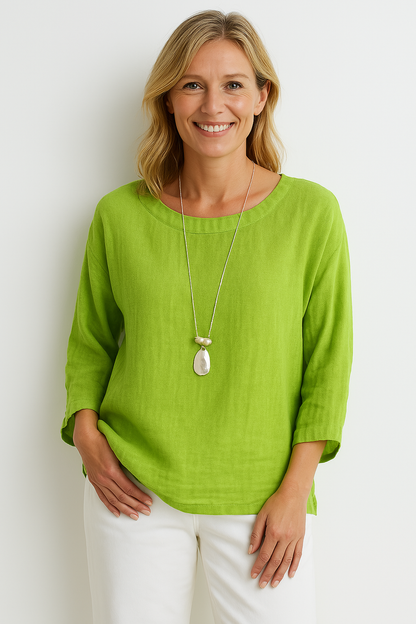 Damtop – 100% bomull – Lös passform – 3/4 ärm – Rund hals avslappnad stil