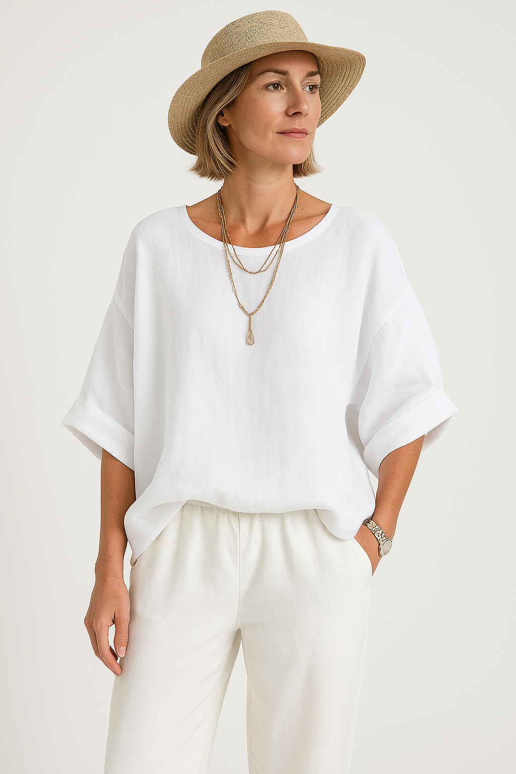 Women’s Relaxed Fit Lightweight Blouse with Short Dolman Sleeves