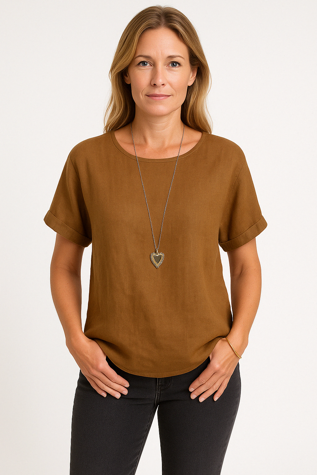 Dam T-shirt – Linneblandning – Lös Passform – Kort Ärm – Andningsbar Vardagsstil