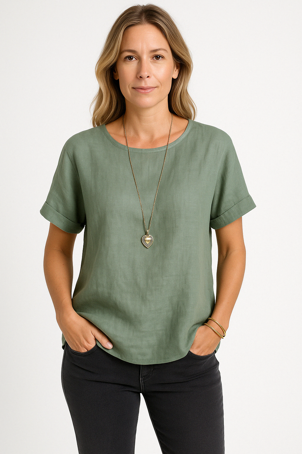 Dam T-shirt – Linneblandning – Lös Passform – Kort Ärm – Andningsbar Vardagsstil
