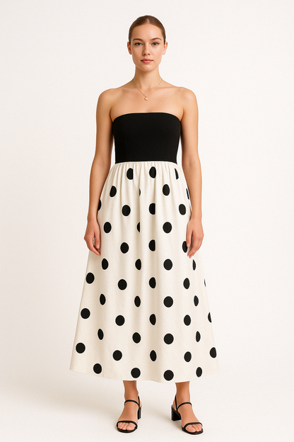 Damklänning Maxi – Axelbandslös A-linjeform – Lättviktigt Tyg – Prickigt Mönster