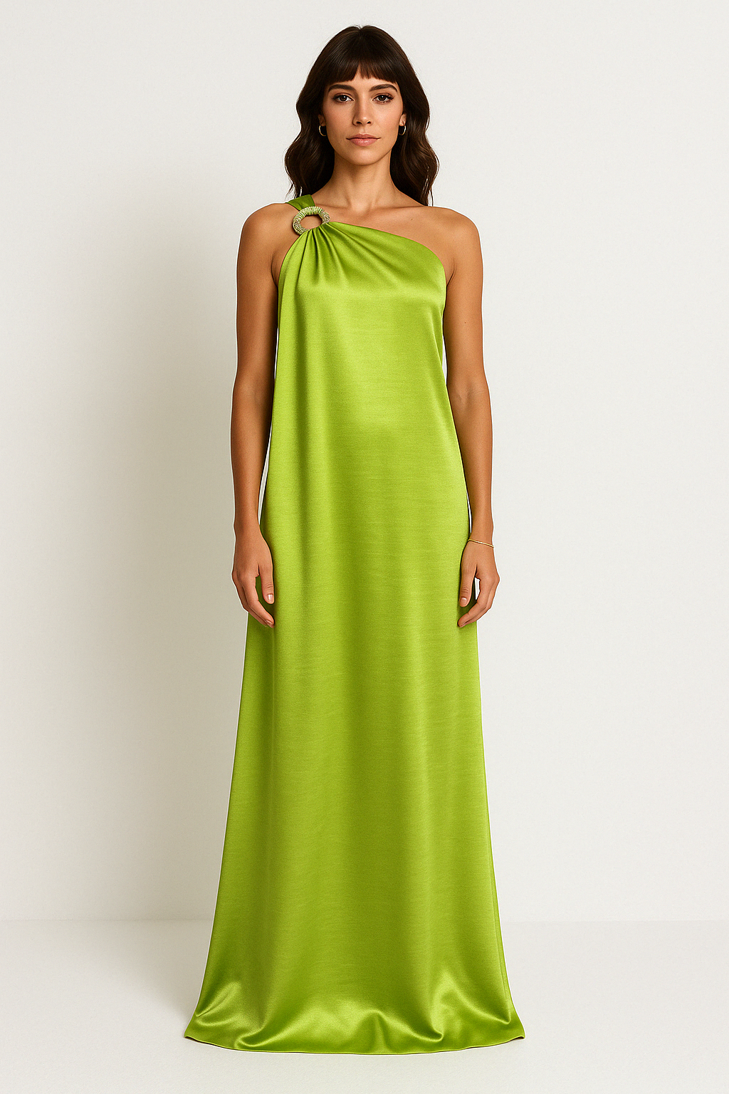 Damklänning – Satäng – Lång – Lös Passform – Ena Axeln – Dekorativ Ringdetalj