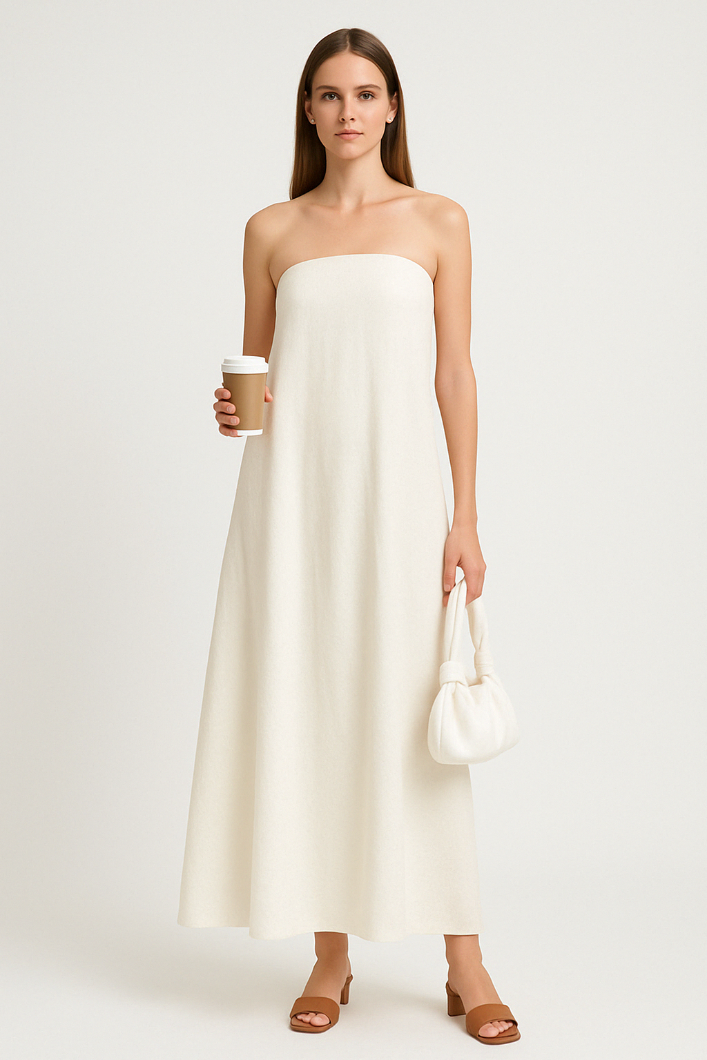 Damklänning – Bandeaumodell – Bomullslinblandning – Avslappnad Passform – Hellång Rygglös