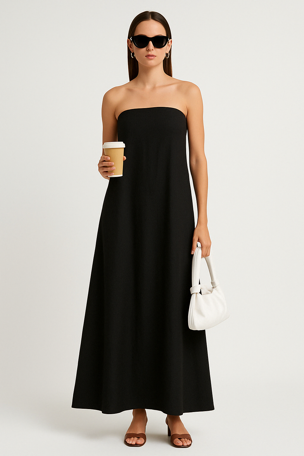 Damklänning – Bandeaumodell – Bomullslinblandning – Avslappnad Passform – Hellång Rygglös