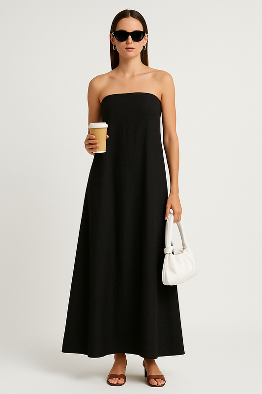 Damklänning – Bandeaumodell – Bomullslinblandning – Avslappnad Passform – Hellång Rygglös