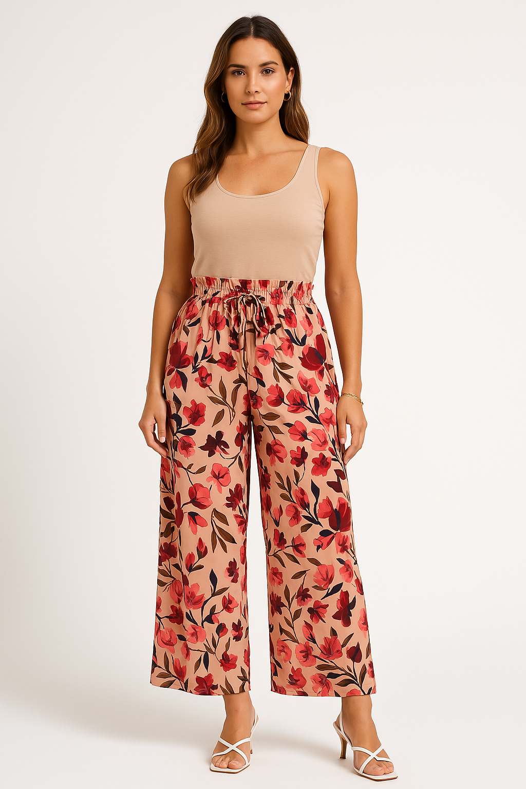 Dam Vida Byxor – Chiffon – Blommigt Mönster – Dragsko Midja – Full Längd