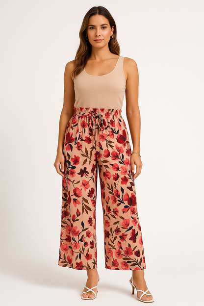 Dam Vida Byxor – Chiffon – Blommigt Mönster – Dragsko Midja – Full Längd