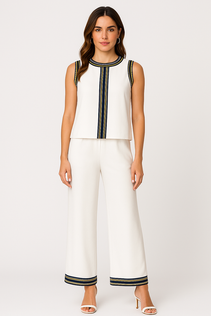 Damset med ärmlös topp och vida byxor – avslappnad passform – mjukt tunt tyg