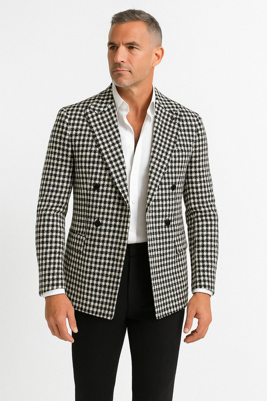 Herrkavaj – Slim Fit – Rutmönster – Dubbelknäppt – Klassisk Businessstil