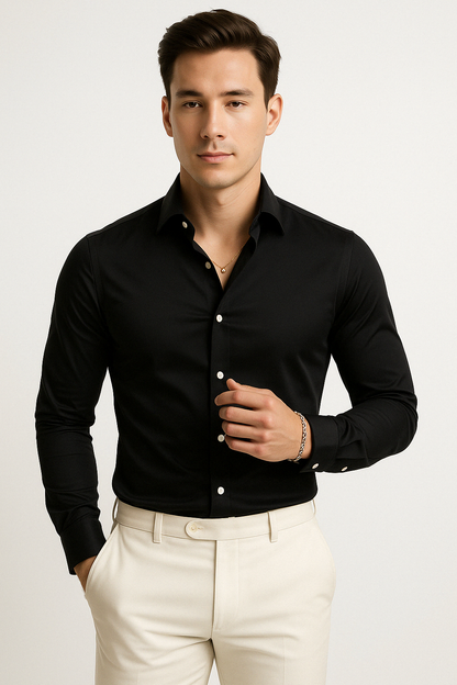 Herrskjorta – Slim Fit – 100% Bomull – Lång ärm – Formell knäppning