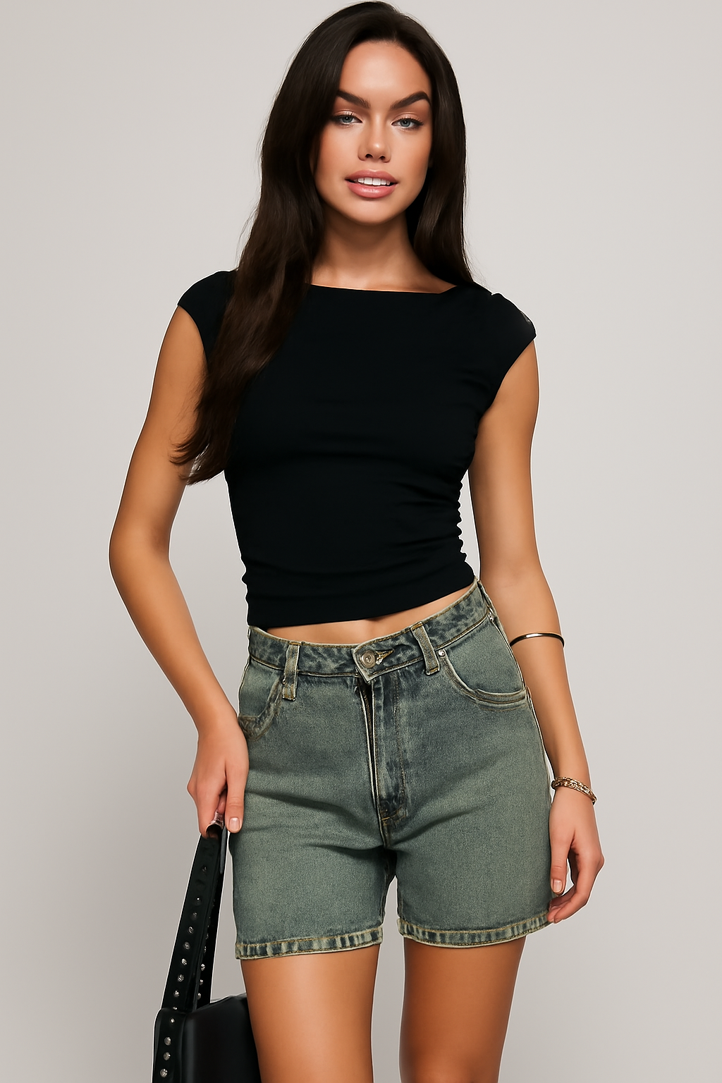 Damshorts – Denim – Avslappnad Passform – Mellanhög Midja – 5-Ficksdesign