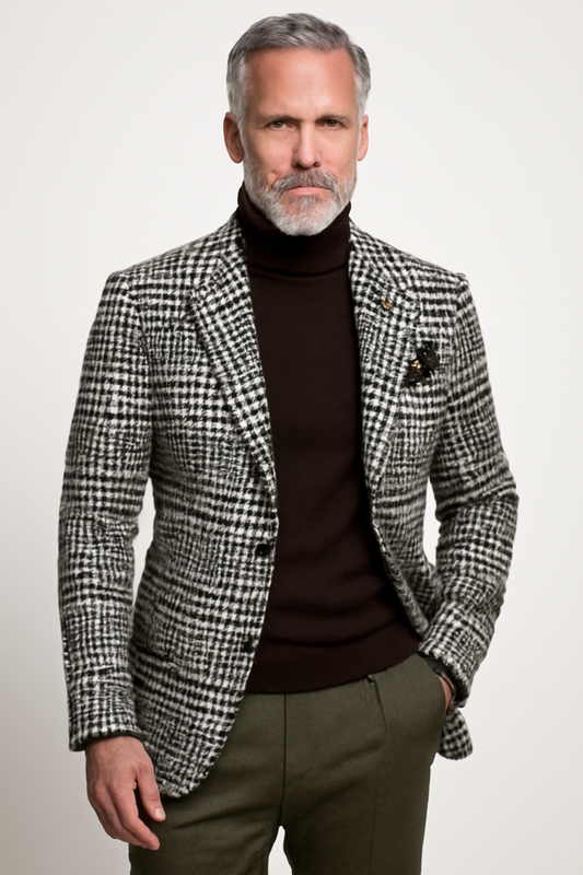 Herrkavaj – Slim Fit – Houndstoothmönster – Enkelknäppt – Formell Stil