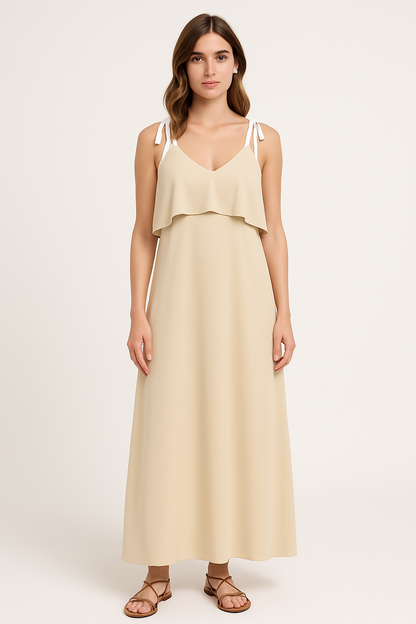 Damklänning – Ärmös – Lös Passform – Volangdetalj – Knutband – Hellång