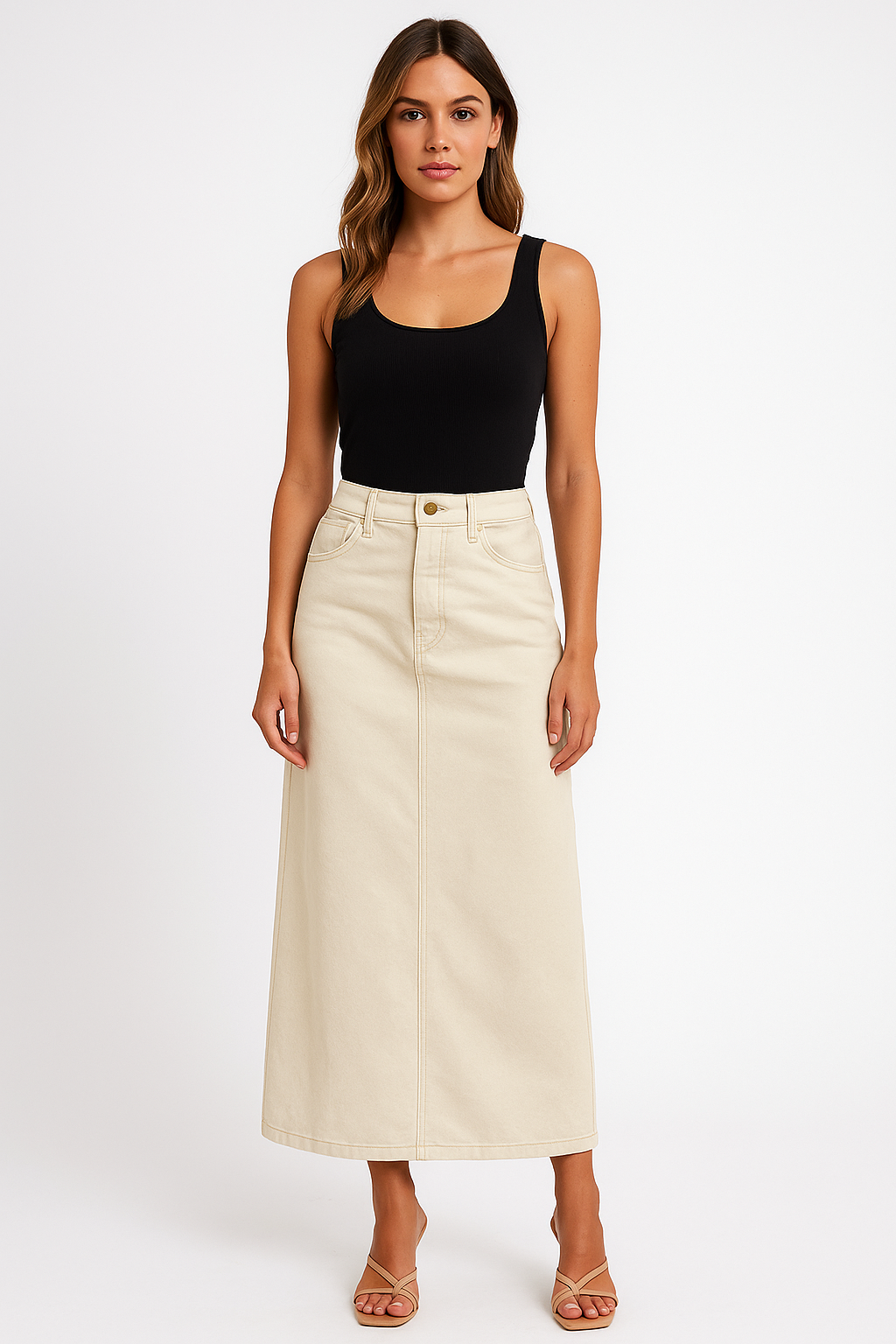 Kjol för dam – Bomull – Slim fit – Mellanlång – Hög midja – Framslits – Skräddarsydd