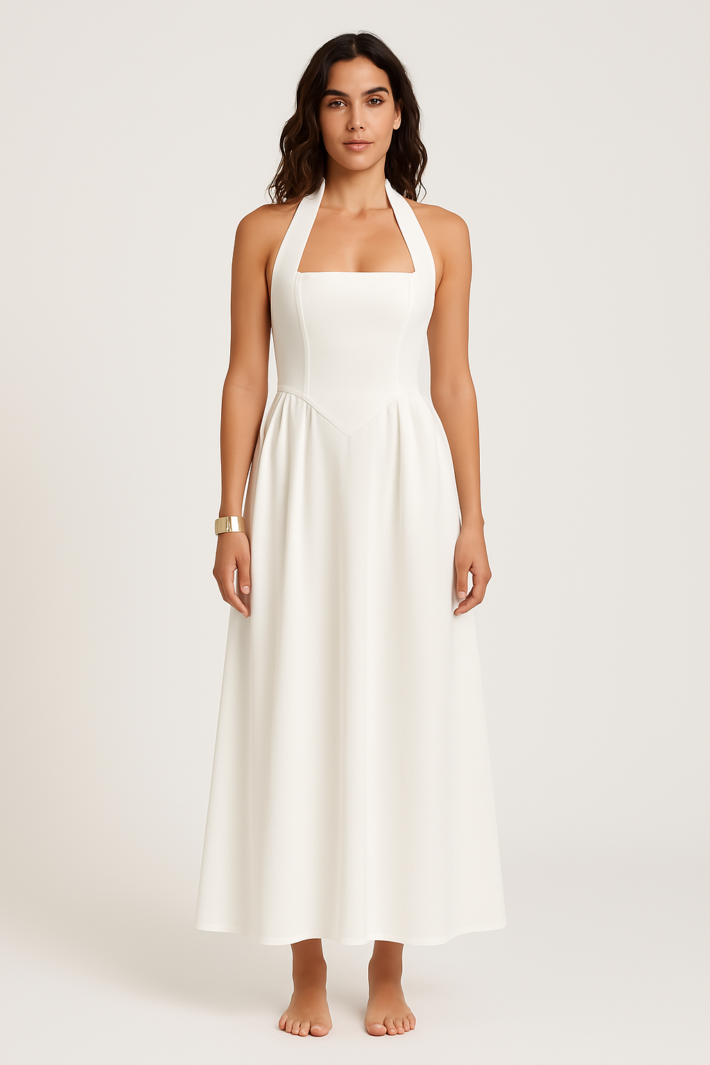 Damklänning – Halterneck – Figurnära Liv – Vid Maxikjol – Lätt och Elegant