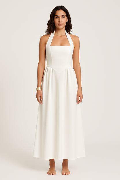 Damklänning – Halterneck – Figurnära Liv – Vid Maxikjol – Lätt och Elegant