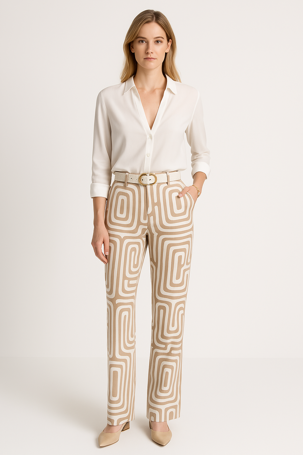 Damset med blus och byxor – bomullsblandning – lös passform – mönstrade byxor