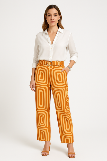 Damset med blus och byxor – bomullsblandning – lös passform – mönstrade byxor