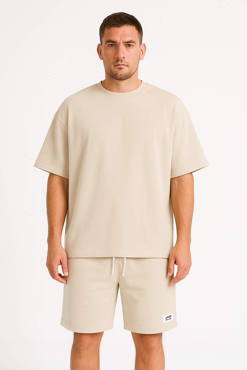 Herr Träningsset – Bomull – Avslappnad Passform – T-shirt & Shorts med Dragsko