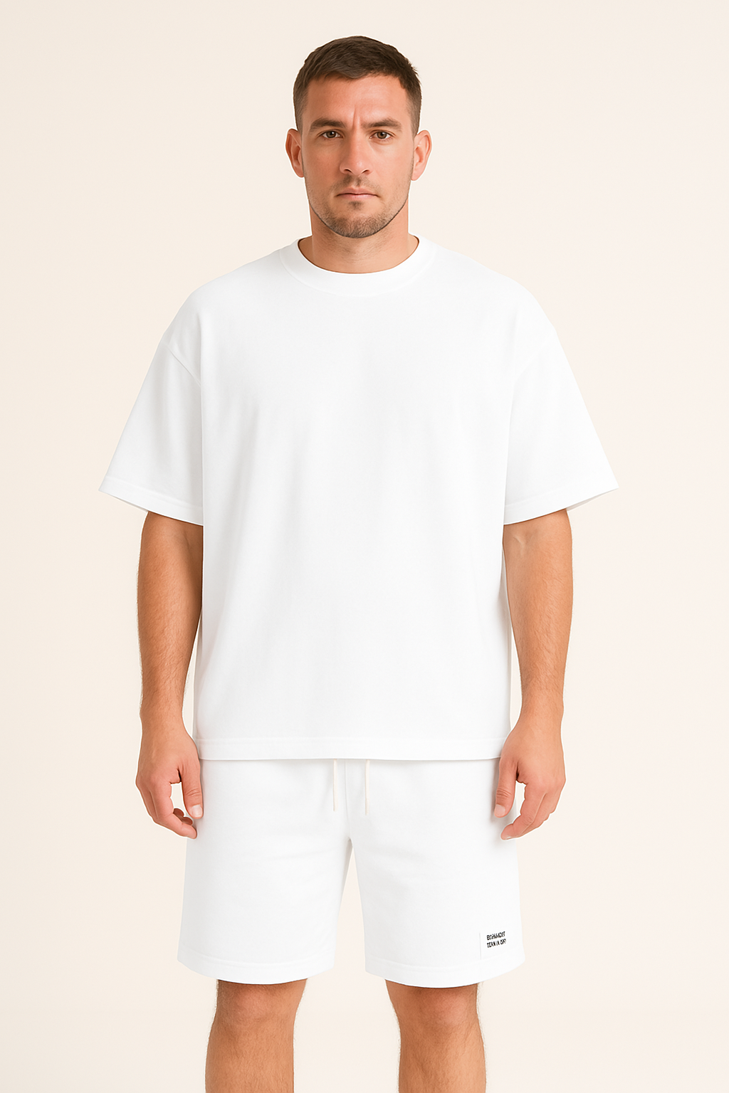 Herr Träningsset – Bomull – Avslappnad Passform – T-shirt & Shorts med Dragsko