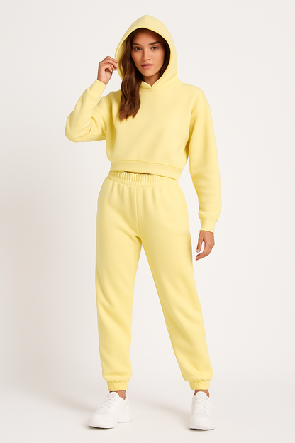 Damset med huvtröja och byxor – Avslappnad passform – Mjuk bomull – Ribbad kant