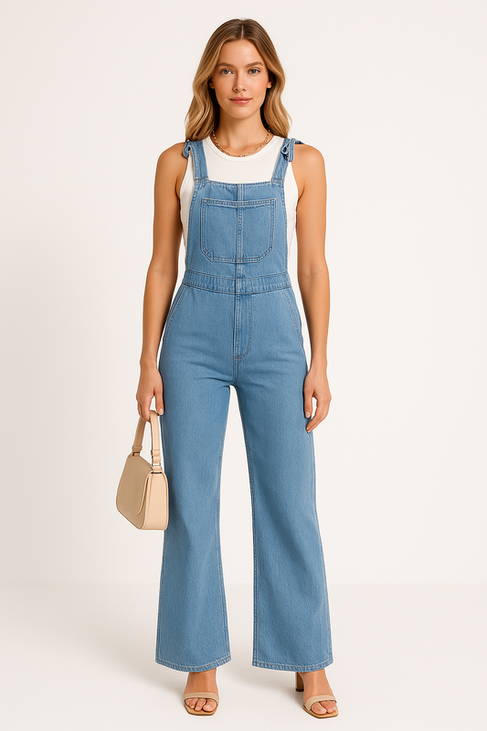 Dam Jumpsuit – Denim – Avslappnad Passform – Justerbara Axelband – Fullängd