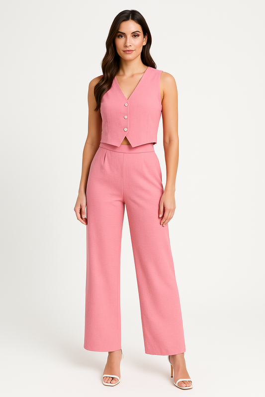 Damväst – Slim Fit – Skräddad Cropped Siluett – Djup V-ringning – Knappar Fram