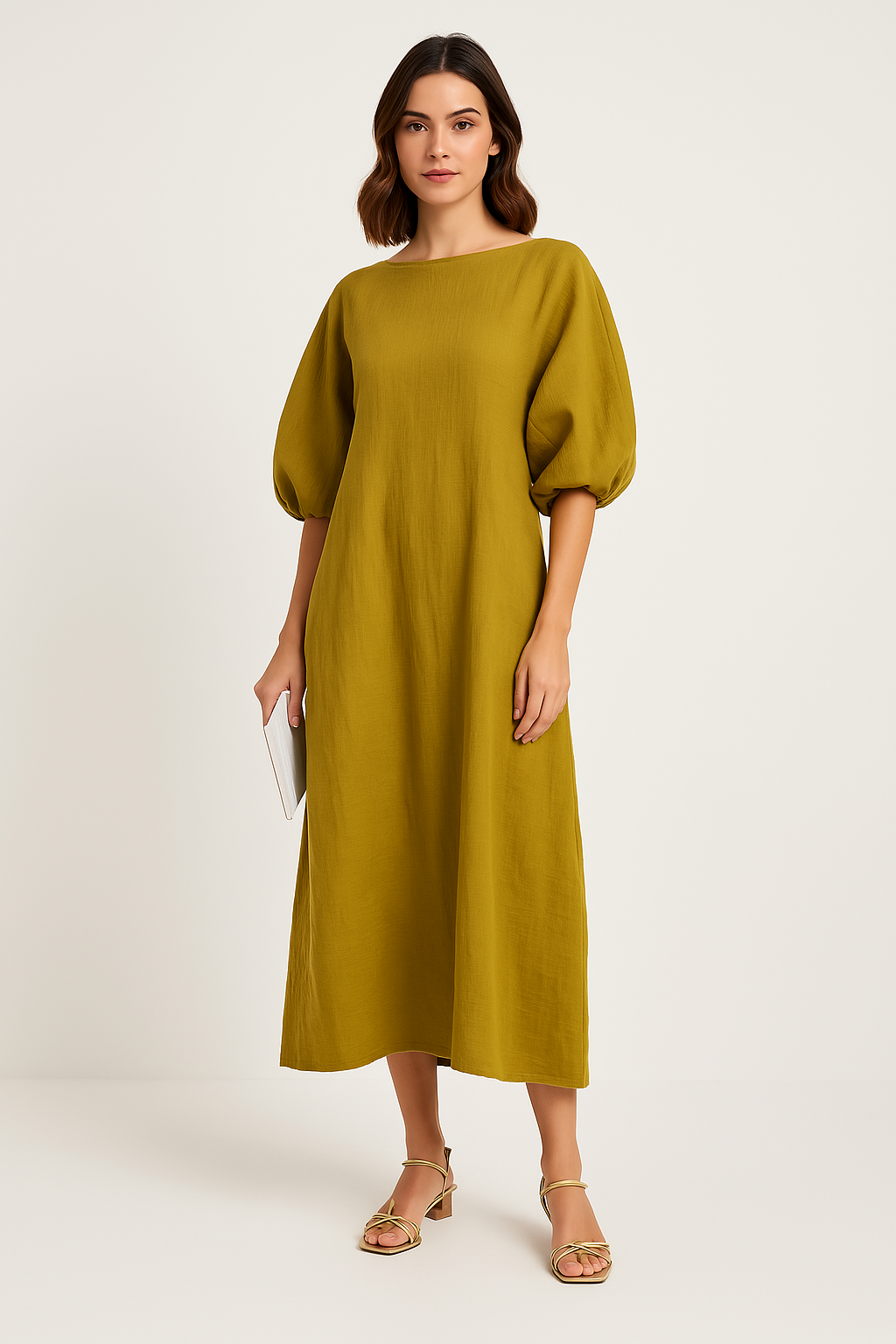 Damklänning – Lös Passform – Puffärm – Rund Hals – Lätt och Bekväm Vardagsstil