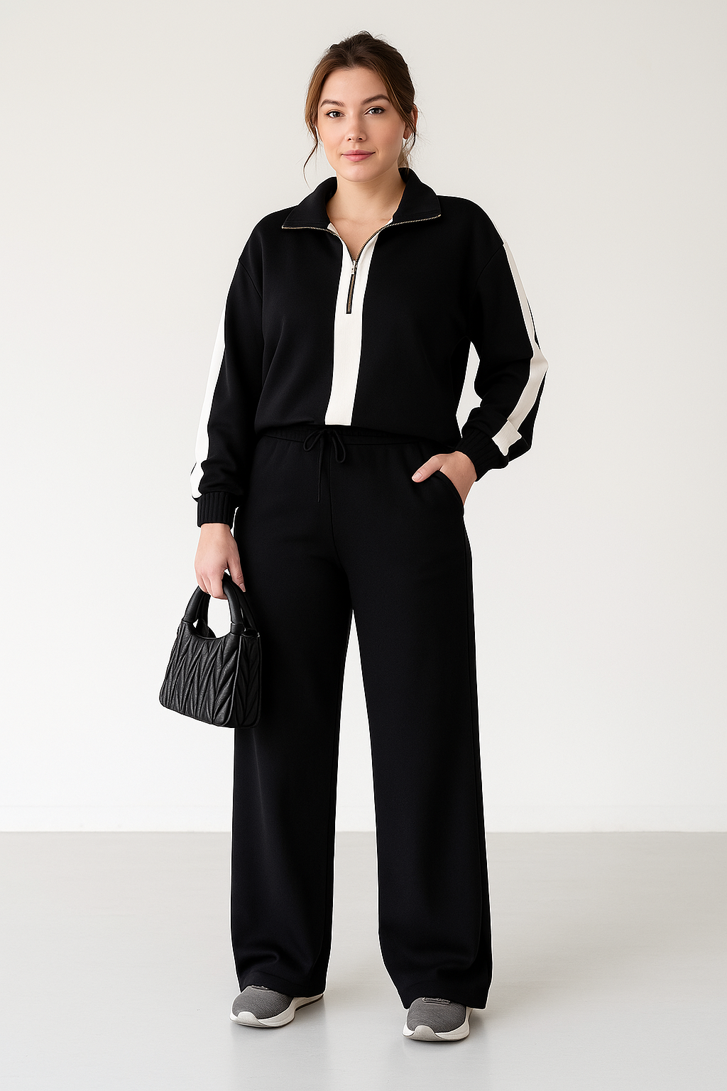 Damset i två delar – Avslappnad passform – Dragkedjekrage – Vida ben – Andningsbart tyg