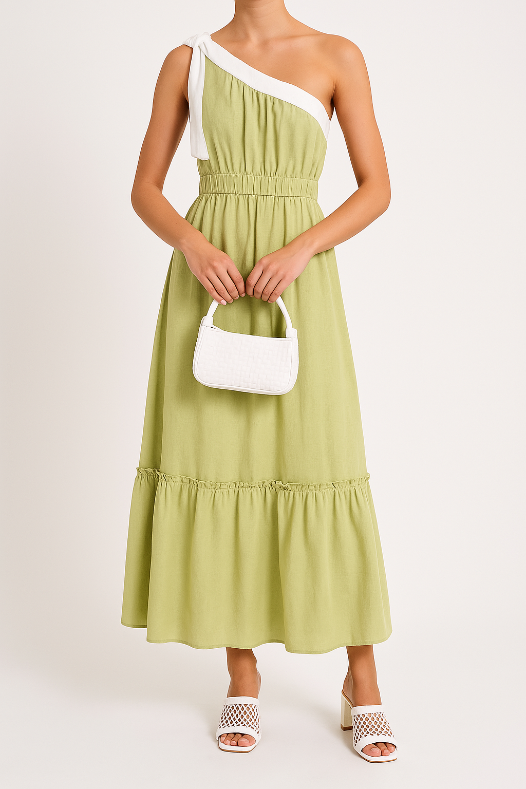 Damklänning – Enaxlad – A-linjeform – Volangkant – Midilängd – Bomullsblandning