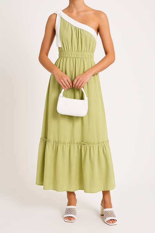 Damklänning – Enaxlad – A-linjeform – Volangkant – Midilängd – Bomullsblandning