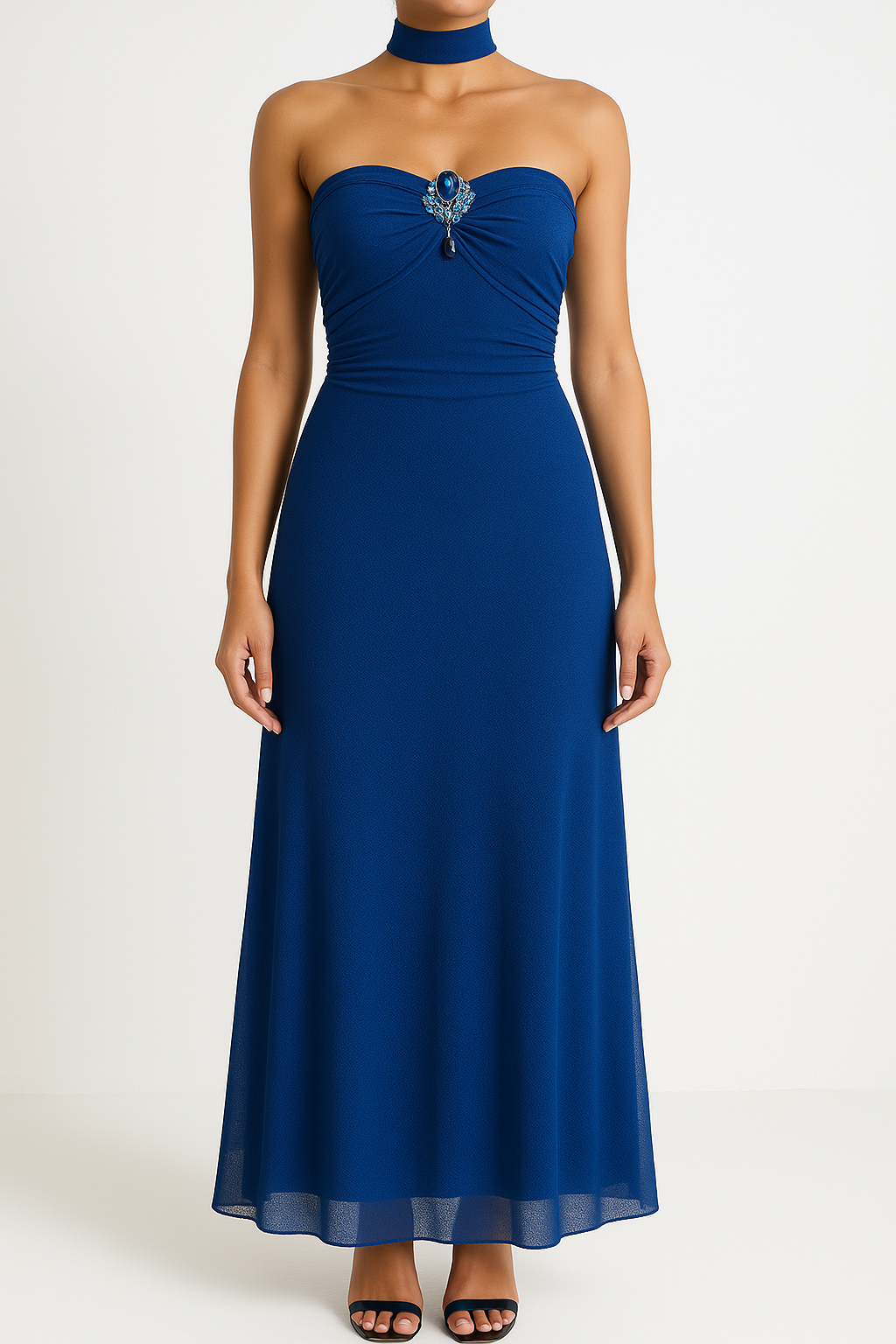 Damklänning – Aftonklänning utan axelband – Slim Fit – Tyll – Hellång – Broderad